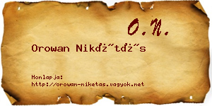 Orowan Nikétás névjegykártya